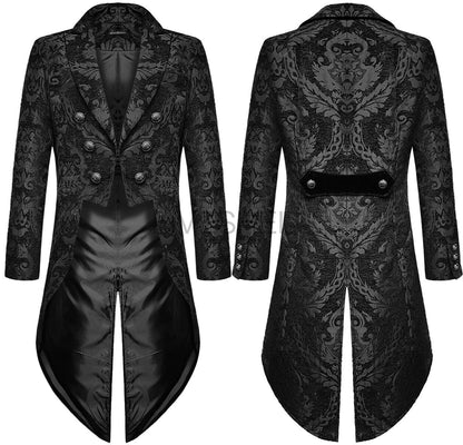 maoxiangshop Adult Men Medieval Cosplay Black Jackets Devil Fashion Gothic Steampunk Tailcoat Costume Black Brocade Damask Wedding Halloween