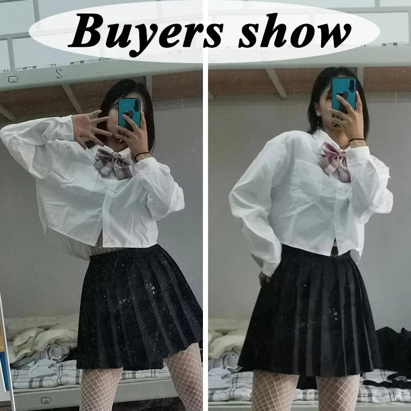 maoxiangshop White Shirt For Women 2024 Spring Summer Casual Wild Long Sleeve Crop Tops Female Japanese Style Student Pocket Cropped Blouses