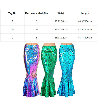 maoxiangshop Womens Skirt Mermaid Role Play Costumes Fish Scale Print High Waist Trumpet Fishtail Skirts for Halloween Role Play Theme Party