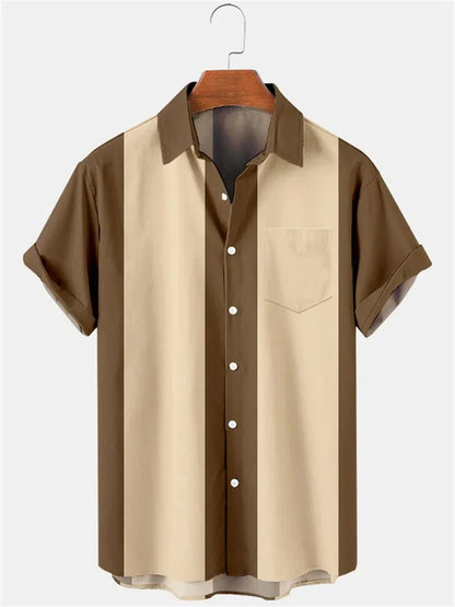 maoxiangshop Summer New Men's Pocket Short Sleeve Shirt Fashion Casual Solid Color Panel Lapel Beach High Quality Top Comfortable Soft Fabric