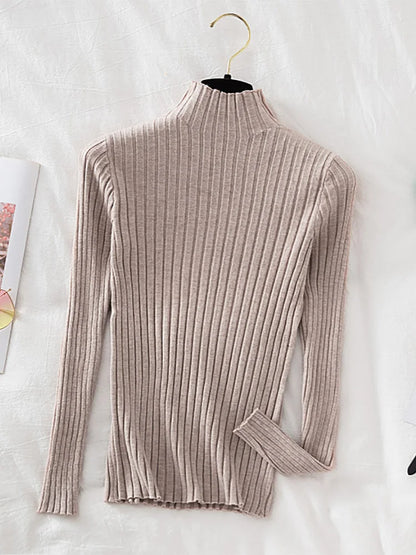 maoxiangshop Croysier Pullover Ribbed Knitted Sweater Autumn Winter Clothes Women High Neck Long Sleeve Slim Basic Woman Sweaters Tops