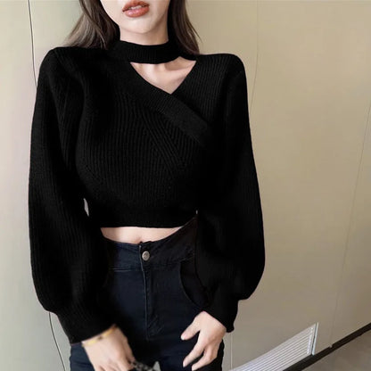 maoxiangshop Women Christmas Sweater Autumn Winter Long Sleeved Sweater Warm V-neck Off Shoulder