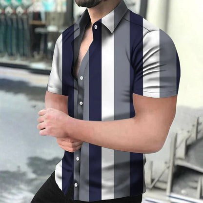 maoxiangshop Men's Shirts Holiday Hawaiian Beach Shirts Striped Print Tops Business Casual Cropped Oversized T-Shirts 5XL Designer Clothing