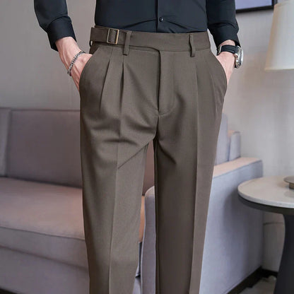 maoxiangshop High Waist Men Dress Pants Trousers Autumn New British Style Straight Slim Fit Suit Pants Solid Casual Fashion Men Clothing