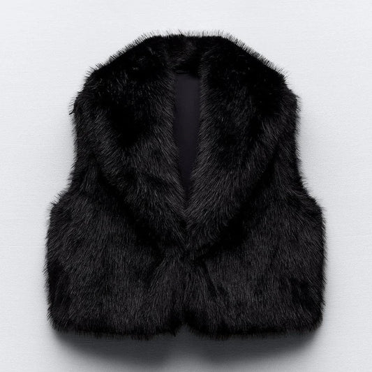 maoxiangshop  -  Faux Fur Vest Women 2024 Winter Warm Fake Fox Fur Sleeveless Jacket Coats Chic Fluffy Waistcoat Autumn Outerwear Gilets