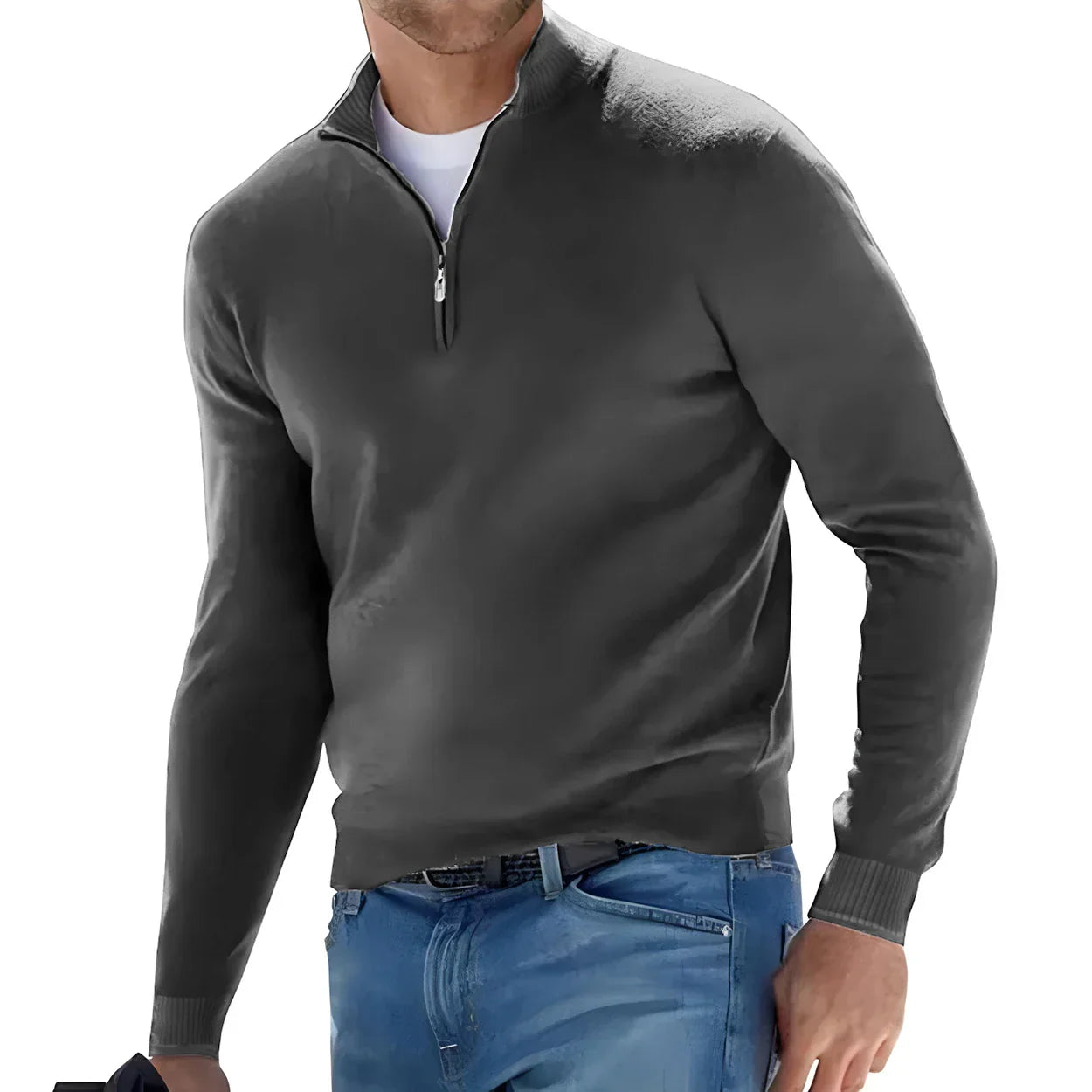 maoxiangshop New Men's Long Sleeve Pullover Solid Color Half Zipper Sweaters V-neck Knitted Sweater Men Oversized Breathable Streetwear