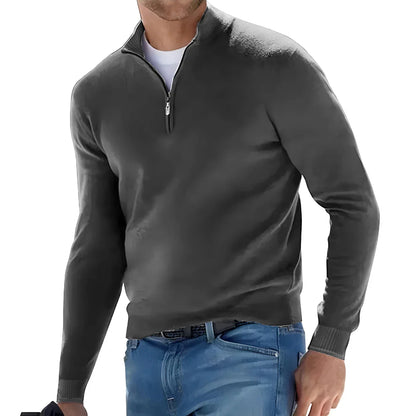 maoxiangshop New Men's Long Sleeve Pullover Solid Color Half Zipper Sweaters V-neck Knitted Sweater Men Oversized Breathable Streetwear