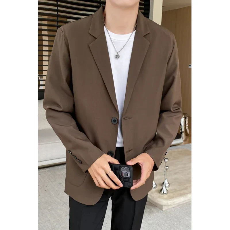 maoxiangshop WELL DRESSED MEN Shoulder Padded Blazer Men Slim Fit Fashion Social Mens Dress Jacket Korean Casual Suit Jacket Mens Office Formal Jackets Coat