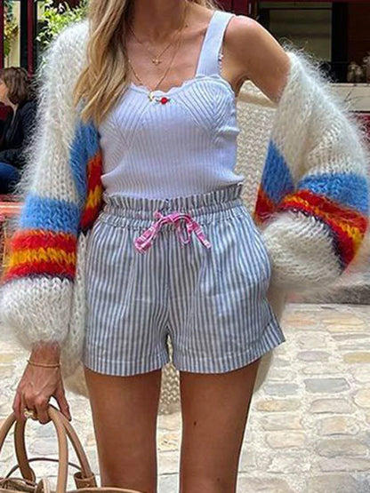 maoxiangshop  -  Color Striped Contrast Cardigan Women Autumn Long Sleeve Open Front Sweater 2024 New Streetwear Fashion Knitted Jumper Outerwear