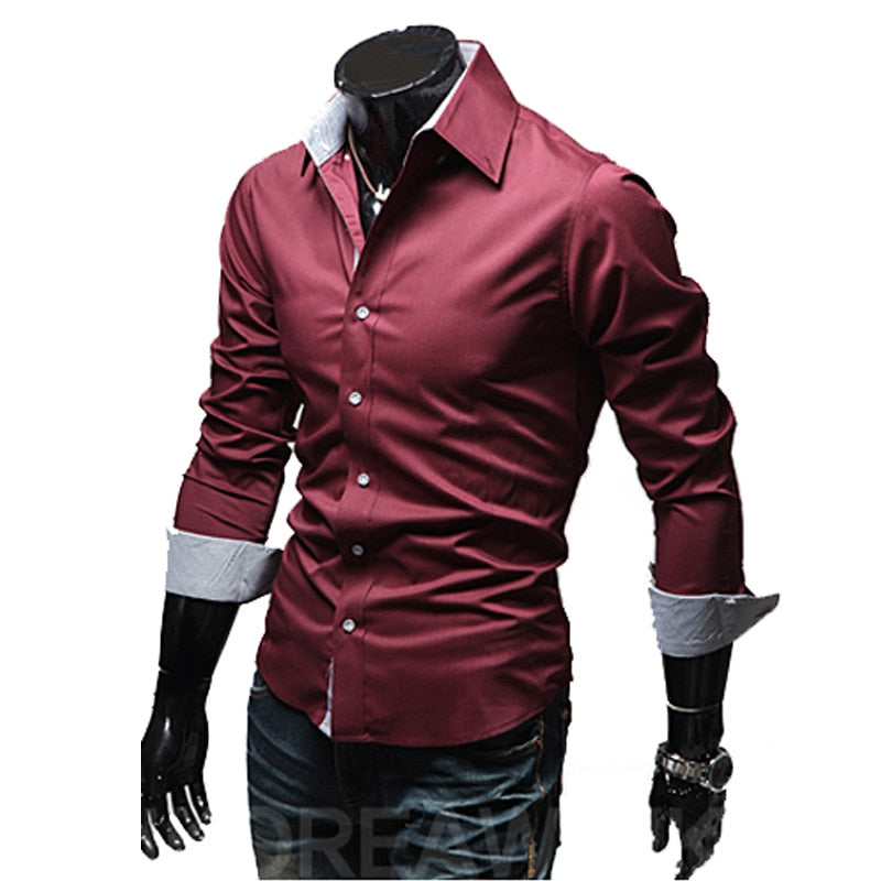 maoxiangshop Mens Casual Shirts Single Breasted Mens Slim Fit Dress Long Sleeve Shirts Soild Male Social Shirts Designer Chemise Homme