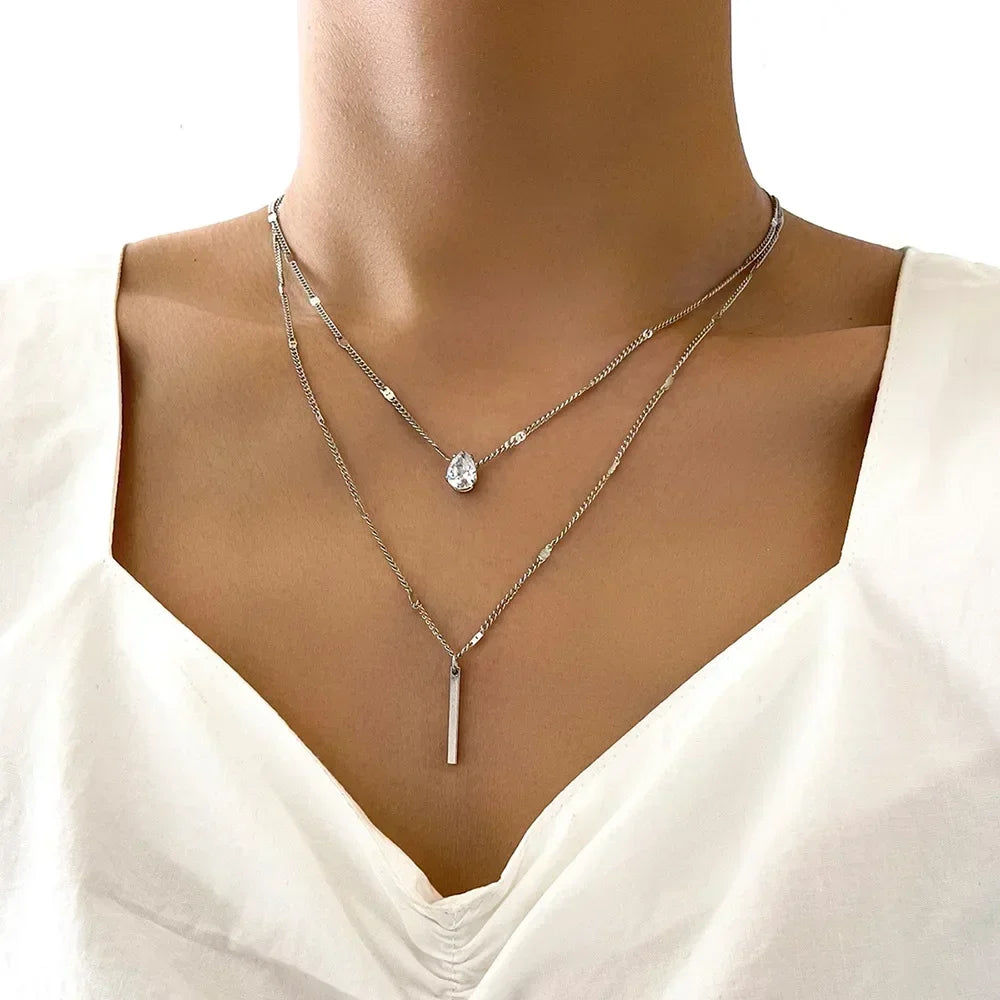 maoxiangshop Charm Stainless Steel Double Layer Peach Heart Pendant Necklace Jewelry for Women Cute Cool Clavicle Chain Aesthetic Y2k Jewelry