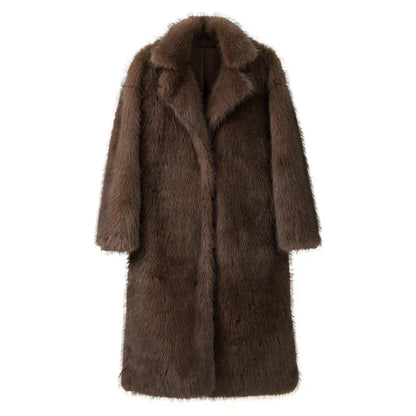 maoxiangshop  -  Vintage Luxury Long Faux Fox Fur Coat Women 2024 Winter Warm Fluffy Fur Jacket Female Street Furry Outerwear Overcoat
