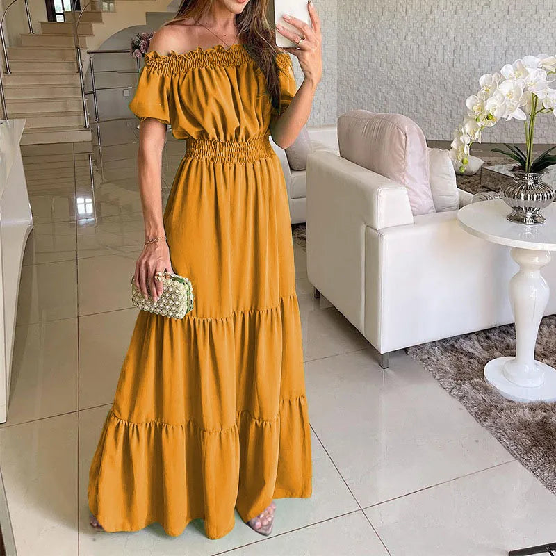 maoxiangshop Summer Boho Red Dress Fashion Short Sleeve Beach Long Dress Casual Loose Elegant Holiday Party Dresses For Women Robe Femme