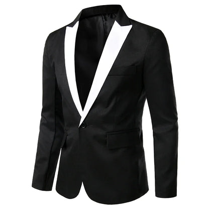 maoxiangshop WELL DRESSED MEN New Arrival Suit Men's Single Button Suits Slim Fit Party Wedding Casual Blazer Black and White Solid Design Collar Blazers