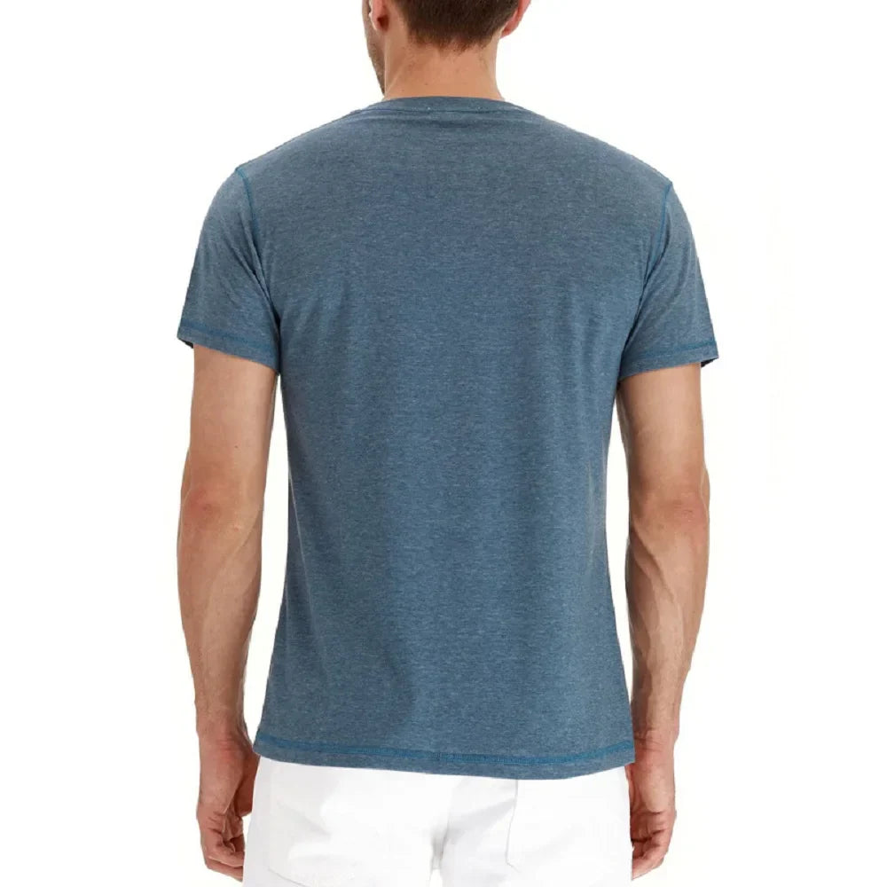 maoxiangshop Brand Quality Cotton Men T-shirt Henry Neck Fashion Design Slim Fit Solid T-shirts Male Tops Tees Short Sleeve T Shirt For Men