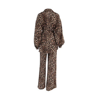 maoxiangshop  -  Leopard Street Pants Suits Women Oversize Printing Shirts And Wide Legs Pants Ladies Casual Sets Autumn 2024 Chic