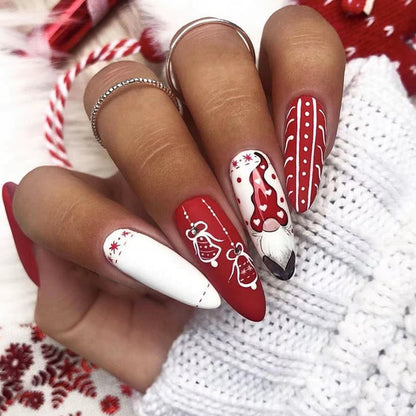 24Pcs Long Ballet Christmas False Nails Wearable Xmas Style Fake Nails Elk Santa Claus Design Full Cover Press on Nail Tips