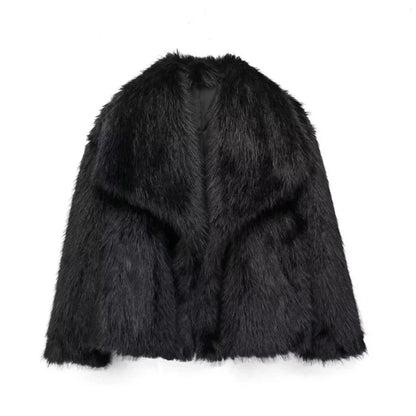 maoxiangshop  -  Faux Fur Cardigan Coat Women 2024 Winter Luxury Solid Long Sleeve Fashion Short Coats Lady Elegant Warm Thick Jackets Outerwear