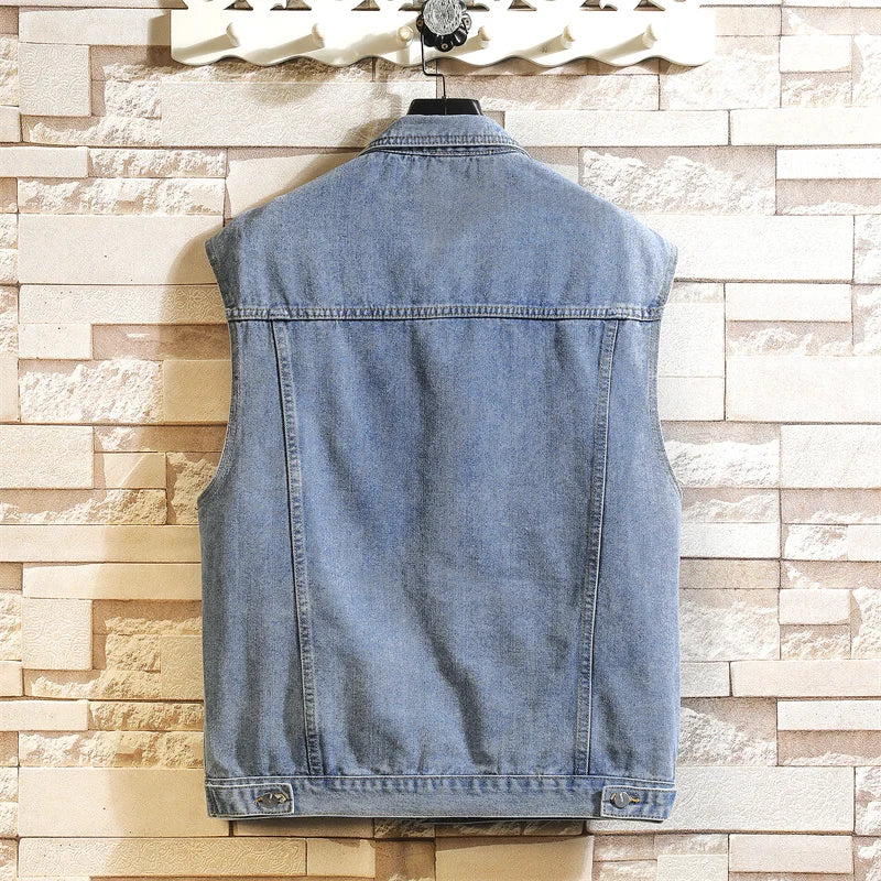 maoxiangshop New Denim Vest Men Sleeveless Denim Jacket Casual Waistcoat Men Solid Color Jean Coat Male Streetwear Mens Clothing
