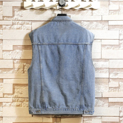 maoxiangshop New Denim Vest Men Sleeveless Denim Jacket Casual Waistcoat Men Solid Color Jean Coat Male Streetwear Mens Clothing