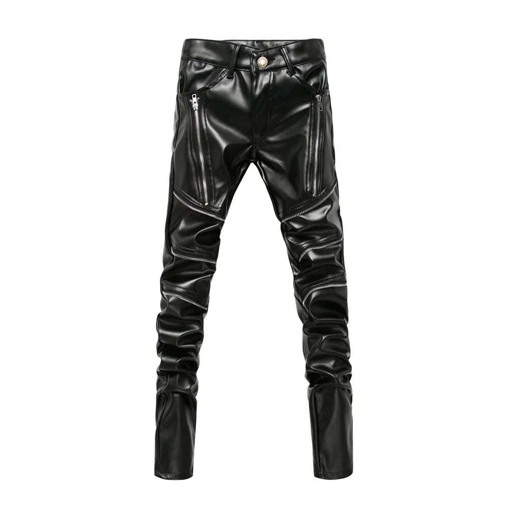 maoxiangshop New Arrived Personality Male Leather Pants Male Slim Leather Pants Men's Clothing PU Pants Male