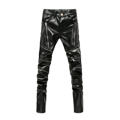 maoxiangshop New Arrived Personality Male Leather Pants Male Slim Leather Pants Men's Clothing PU Pants Male