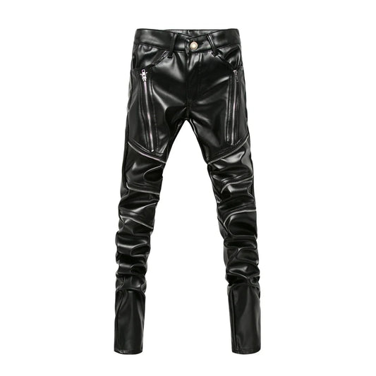 maoxiangshop New Arrived Personality Male Leather Pants Male Slim Leather Pants Men's Clothing PU Pants Male
