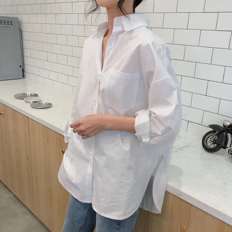 maoxiangshop Women White Shirt Cotton Spring Autumn Vintage Ladies Tops Long Sleeve Casual Turn-down Collar Women's Loose Blouses 11456