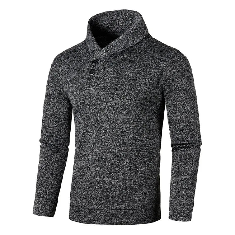maoxiangshop Sweatwear Half Turtleneck Mens Sweaters Button Neck Solid Color Warm Slim Thick Sweatshirts Winter Pullover Men
