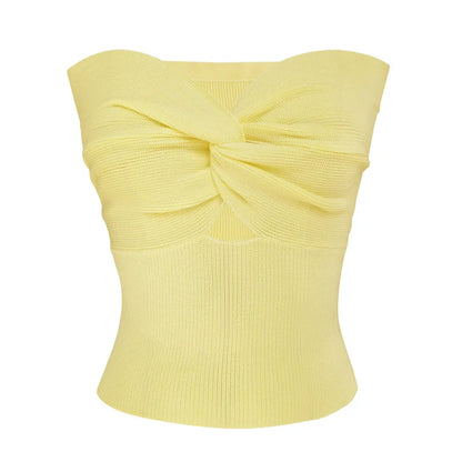 maoxiangshop -  Twist Tube Tops For Women Sexy Strapless Corset Top Tee Off-Shoulder Cute Y2k Cropped Tops Knit Bustier Summer Streetwear