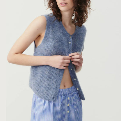 maoxiangshop  -  Women's Y2K Cute Knitted Tank Tops Casual Summer Solid Color Button-up Front Basic Sleeveless Aesthetic Sweater Vest