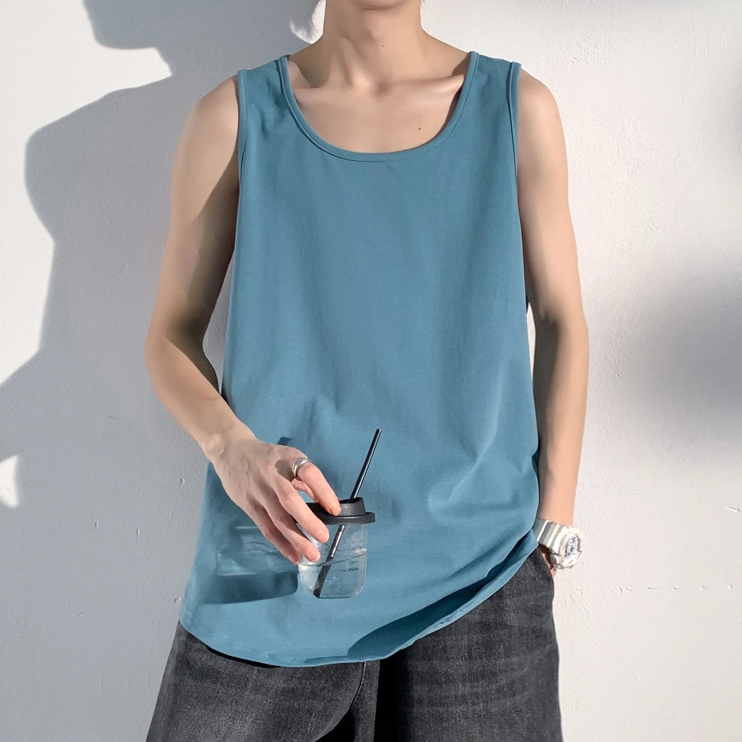 maoxiangshop Summer Men Solid Vest Tank Top Sleeveless T Shirts O-neck Undershirts Breathable Sport Bodybuilding Fitness Muscle Clothes