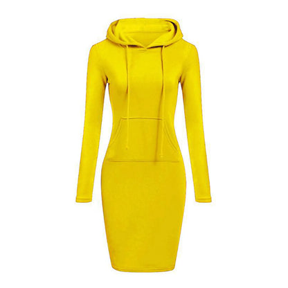 maoxiangshop Women Hoodies Winter Dresses Women Solid Color Long Sleeve Sweatshirts Bodycon Autumn Dress Women Robe Femme Knee Length Dress