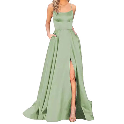 maoxiangshop-Sexy Backless Long Evening Prom Dress Purple Side Slipt Maxi Dress Women A Line Spaghetti Straps Satin Prom Gowns Formal Vestido