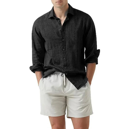 maoxiangshop Summer Shirt Beach Cotton Linen Shirts Men Cardigan Tops Long Sleeved Turn Down Collar Slim Fit Large Size