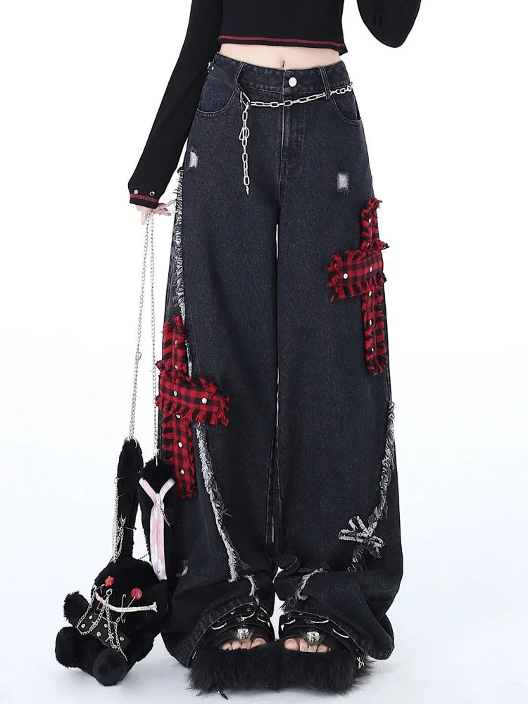 Gothic Vintage Y2k Jeans Baggy Woman Japanese Style Denim Pants Korean Fashion Streetwear Harajuku Punk Gyaru Trousers