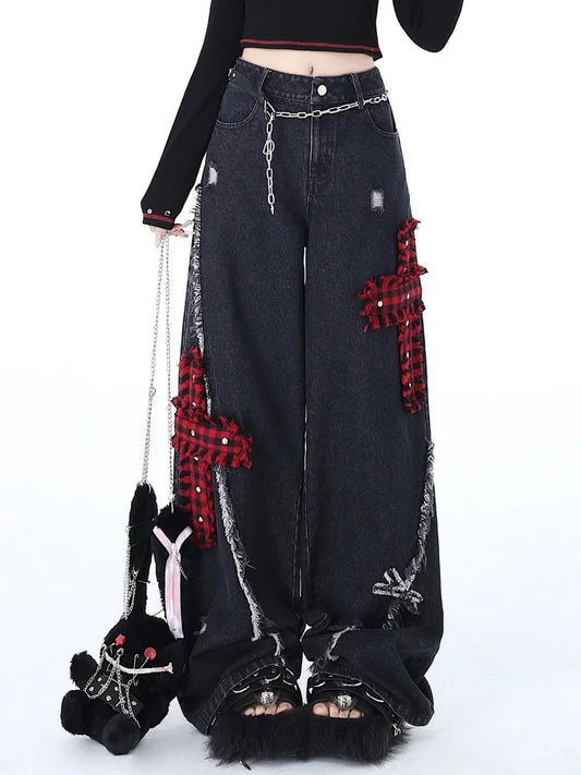 Gothic Vintage Y2k Jeans Baggy Woman Japanese Style Denim Pants Korean Fashion Streetwear Harajuku Punk Gyaru Trousers
