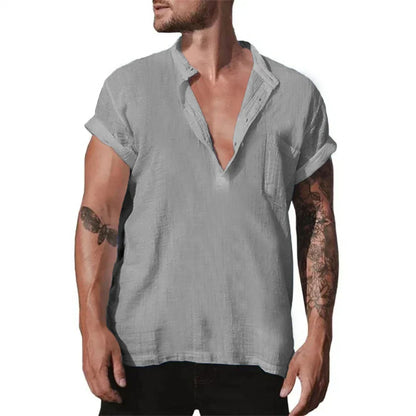 maoxiangshop Summer Cotton Linen Casual Shirt for Men Loose Casual Breathable Men's Lightweight Large Shirt Large Size Oversized T Shirt
