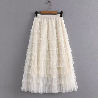 maoxiangshop Plus Size Women's Clothing Skirt Elastic Waist Mesh Skirt Calf And Calf Cake Skirt Summer Thin Double Layer Umbrella Skirt 4XL