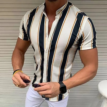 maoxiangshop Men's Shirts Holiday Hawaiian Beach Shirts Striped Print Tops Business Casual Cropped Oversized T-Shirts 5XL Designer Clothing