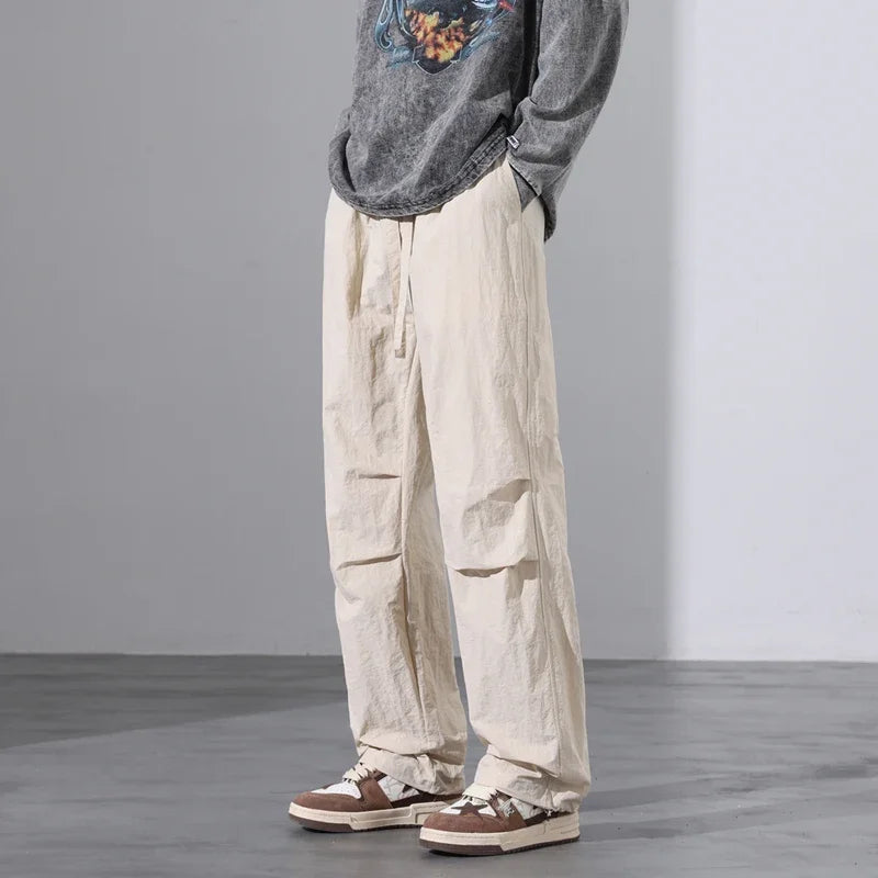 maoxiangshop Parachute Pants for Men's Summer Slim American Loose Fitting Straight Tube Workwear Casual Pants