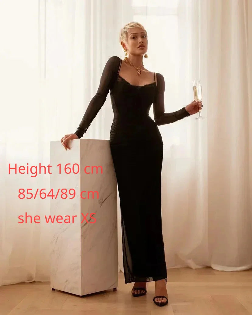 Winter Black Formal Occasion Dresses Elegant and Beautiful Long Sleeve Bodycon Party Evening Dresses Long Vestidos