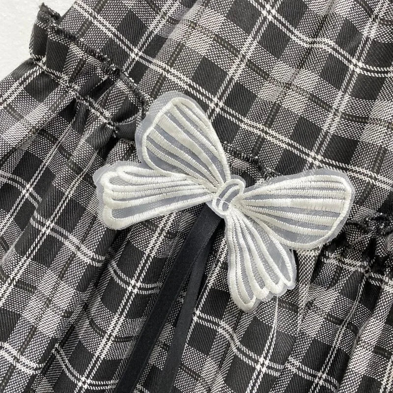 maoxiangshop Kawaii Gothic Lolita Plaid Skirt Women Goth Bow Black High Waist A-line Mini Skirts Japanese Style Harajuku Soft Girl