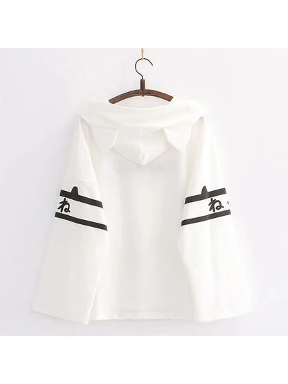 maoxiangshop Women's Hooded Sweatshirt Letter Print Drawstring Cotton Hoodies Autumn Winter Long Sleeve Harakuju Pullover Tracksuits