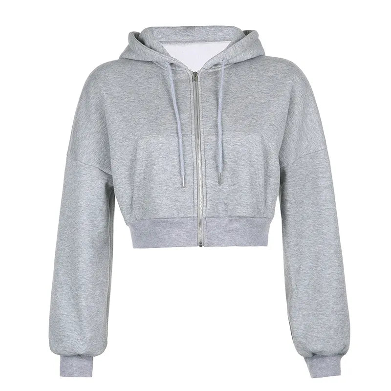maoxiangshop Short Hoodies Women Solid Color Lady Sweatshirt Tracksuit Long Sleeve Female Crop Top Fashion Korean Clothes Harajuku