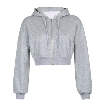 maoxiangshop Short Hoodies Women Solid Color Lady Sweatshirt Tracksuit Long Sleeve Female Crop Top Fashion Korean Clothes Harajuku