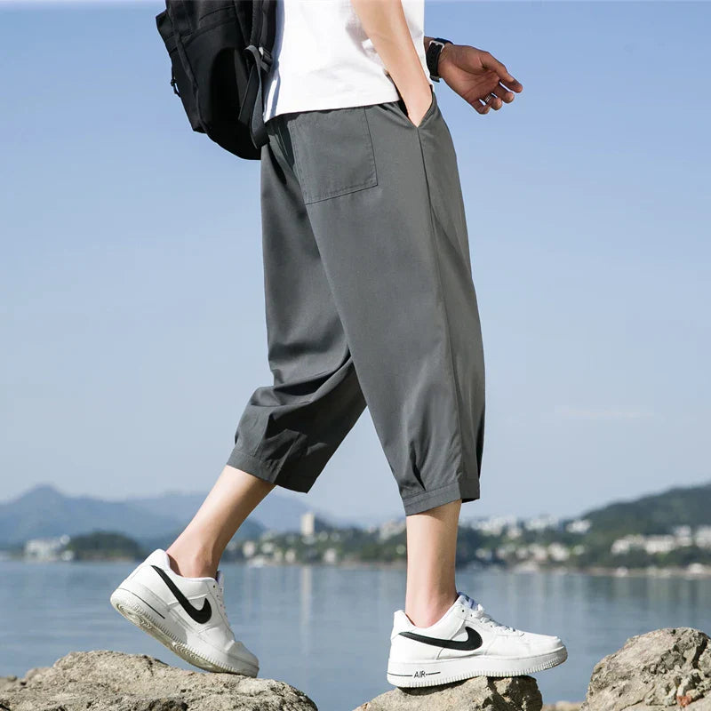 maoxiangshop Cropped Pants Men's Shorts Summer Ice Silk Trendy Straight Large Size Sports Casual Eight-point Medium Pants