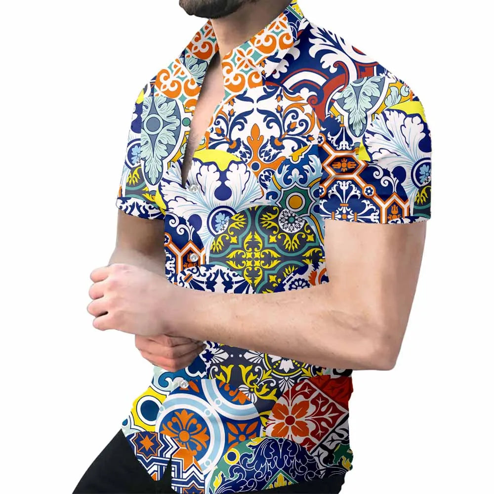 maoxiangshop 3D printed men's shirt New high quality Hawaiian Baroque short sleeve tops