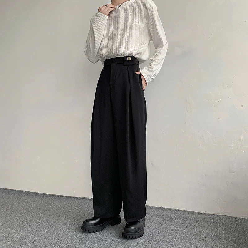 maoxiangshop Black Suit Pants Men Oversized Fashion Social Mens Dress Pants Korean Loose Straight Wide Leg Pants Mens Office Formal Trousers