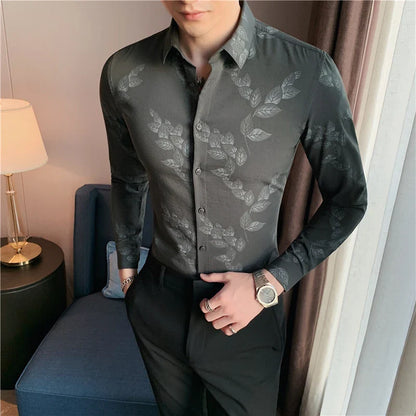 maoxiangshop British Style Men Long Sleeved Shirt Autumn Anti-wrinkle Soft Solid Casual Elastic Slim Fit Camisas Y Blusas Men Clothing